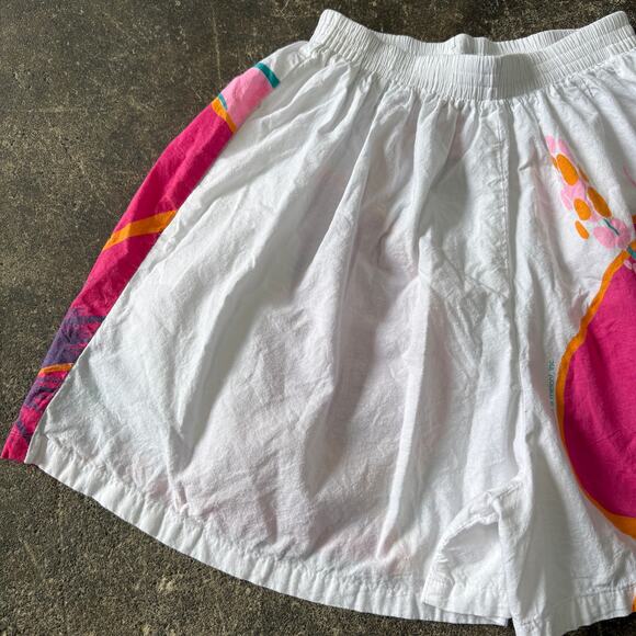 Vintage What a Melon! Shorts Womens M White Hawaiian Hibiskiss Stretch Waist 3" - Picture 2 of 9